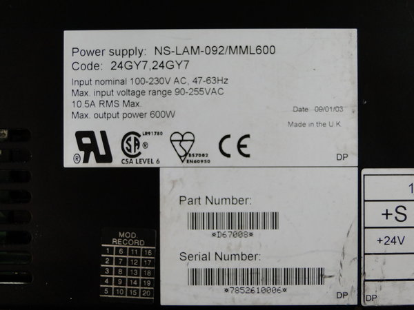 NS-LAM-092 Omega Power Supply MML600