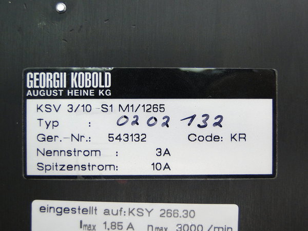 KSV 3/10-S1-M1/1265 or KSV3/10-S1-M1/1265 GEORGII KOBOLD AC Servo Amplifier