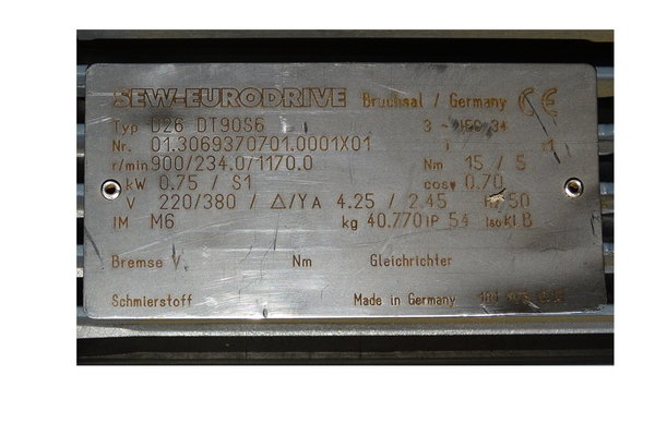 D26 DT90S6 SEW Getriebemotor mit Variablem Drehzahl r/min 900/234/1170