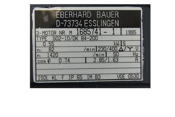 G02-10/DK 84-200 or G02-10-DK 84-200 Bauer Getriebemotor n1-1420 n2-82