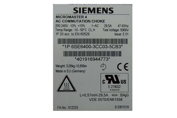6SE 6400-3CC03-5CB3 or 6SE6400-3CC03-5CB3 Siemens AC Commutation Choke