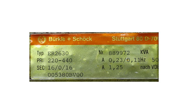ER2630 Buerkle&Schoeck Trafo Pr. 220-440V Sec. 16-0-16