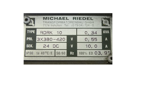 RDRK10 Michael Riedel Trafo Prim. 3*380-420V Sec. 24V 0,34kVA