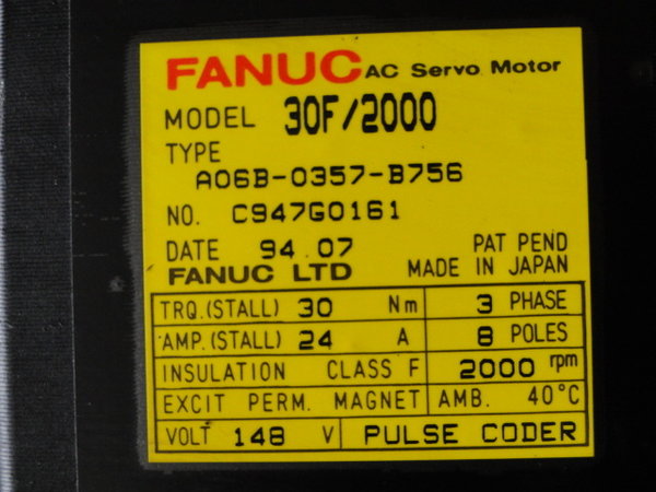 A06B-0357-B756 Fanuc AC Servo Motor 30F/2000