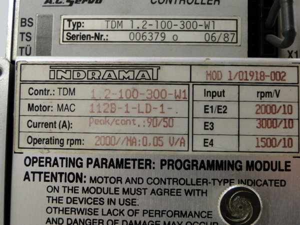 TDM 1.2-100-300-W1 or TDM1.2-100-300-W1 Indramat AC Servo Controller