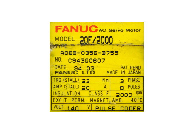 A06B-0356-B755 Fanuc AC Servo Motor 20F/2000