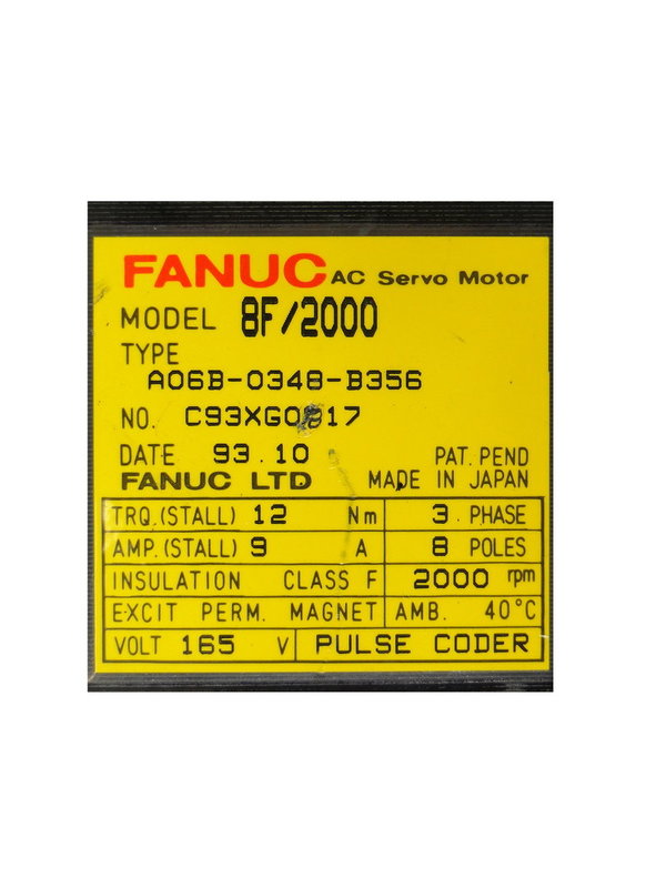 A06B-0348-B356 Fanuc AC Servo Motor 8F/2000