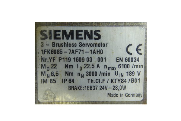 1 FK6085-7AF71-1AH0 or 1FK6085-7AF71-1AH0 Siemens Servomotor