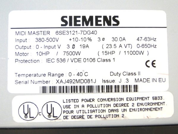 6SE 3121-7DG40 or 6SE3121-7DG40 Siemens Midimaster