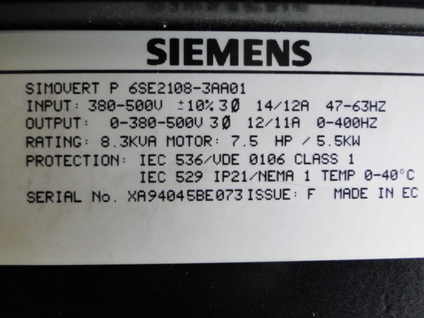 6SE 2108-3AA01 or 6SE2108-3AA01 Siemens Simovert P
