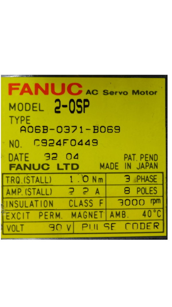 A06B-0371-B069 Fanuc AC Servo Motor 2-OSP