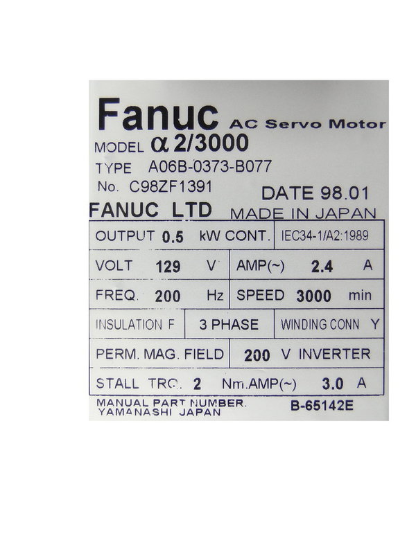 A06B-0373-B077 Fanuc AC Servo Motor a2/3000