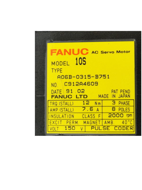 A06B-0315-B751 Fanuc AC Servo Motor 10S
