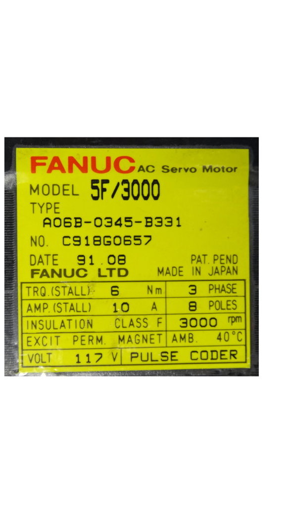 A06B-0345-B331 Fanuc AC Servo Motor 5F/3000