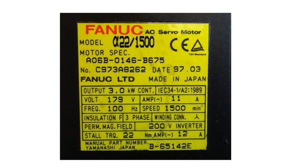A06B-0146-B675 Fanuc AC Servo Motor a22/1500