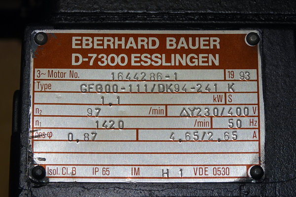 CFG00-111/DK94-241K or CFG00-111-DK94-241K Bauer Getriebemotor n1-1420 n2-97